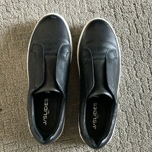 J/SLIDES Black Leather Slip-On Sneakers